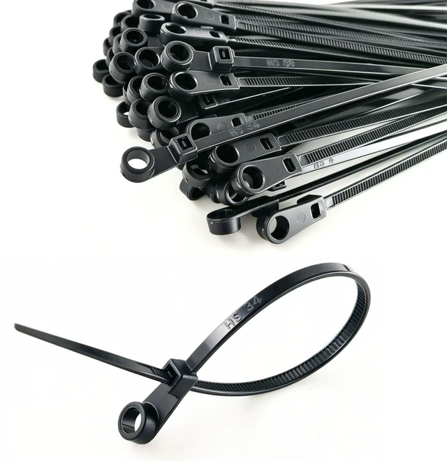 Main image of Plastic Ties with Screw Holes (500 Pack) 7.5 Inch Mount Head Electrical Zip Ties 50 LBS,UV Black
