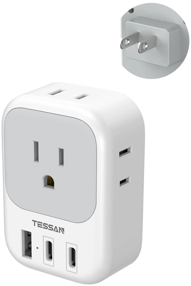 Main image of 2 Prong to 3 Prong Outlet Adapter with 4 Outlets 3 USB 2 USB-C Ports, US to Japan Plug Adapter, Compatible with China Mexico Philippines