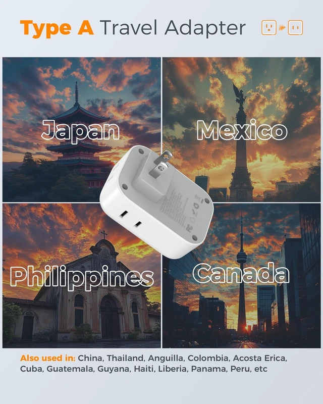 Alt view image 2 of 7 - 2 Prong to 3 Prong Outlet Adapter with 4 Outlets 3 USB 2 USB-C Ports, US to Japan Plug Adapter, Compatible with China Mexico Philippines