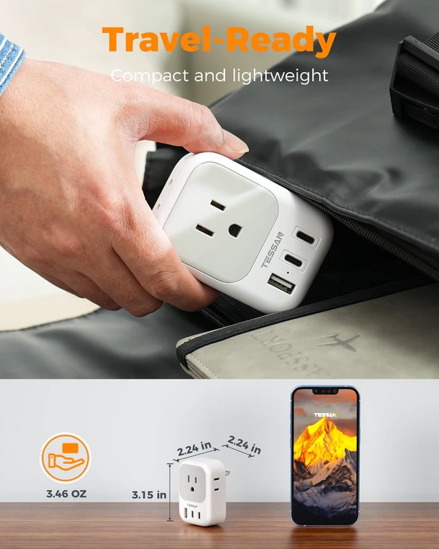 Alt view image 5 of 7 - 2 Prong to 3 Prong Outlet Adapter with 4 Outlets 3 USB 2 USB-C Ports, US to Japan Plug Adapter, Compatible with China Mexico Philippines