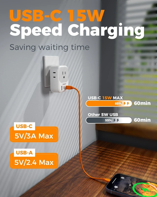 Alt view image 4 of 7 - 2 Prong to 3 Prong Outlet Adapter with 4 Outlets 3 USB 2 USB-C Ports, US to Japan Plug Adapter, Compatible with China Mexico Philippines