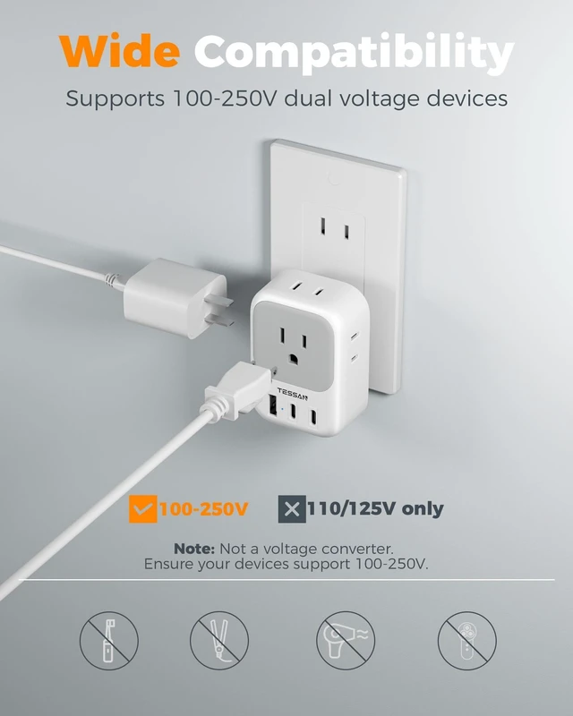 Alt view image 6 of 7 - 2 Prong to 3 Prong Outlet Adapter with 4 Outlets 3 USB 2 USB-C Ports, US to Japan Plug Adapter, Compatible with China Mexico Philippines