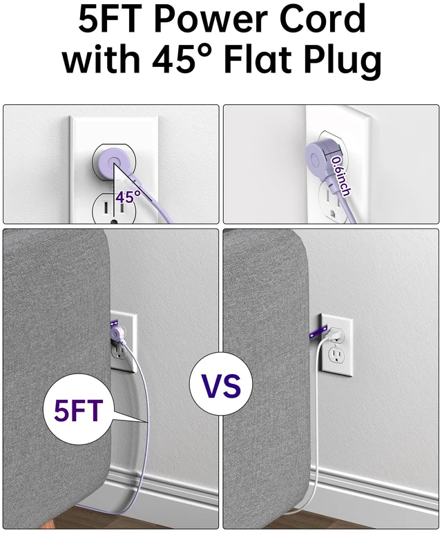 Alt view image 3 of 7 - USB Power Strip with 20W PD, 4AC & 6 USB Flat Plug Extension Cord 5 FT Outlets Desktop Charging Station with Extension Cord, Compact Outlet Extender for Home, Office, Dorm and Travel