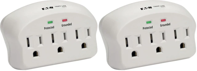 Main image of 3 Outlet Portable Surge Protector Power Strip, Direct Plug in, $5,000 Insurance (SK3-0), Apple, Grey (Pack of 2)