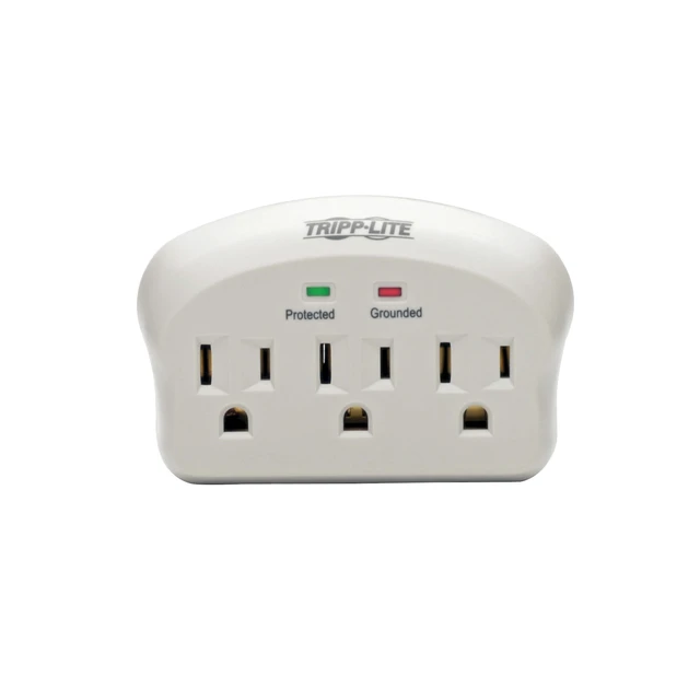 Alt view image 3 of 4 - 3 Outlet Portable Surge Protector Power Strip, Direct Plug in, $5,000 Insurance (SK3-0), Apple, Grey (Pack of 2)