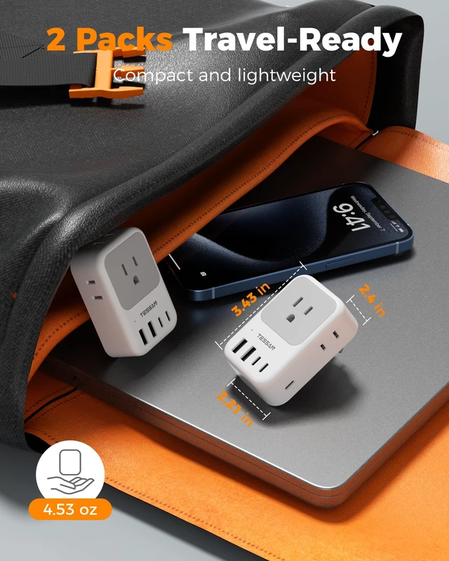 Alt view image 6 of 7 - Australia Plug Adapter, 2 Pack 28W New Zealand Power Adapter, 4 Outlets 5 USB Ports (3 USB-C), Type I Travel Adaptor