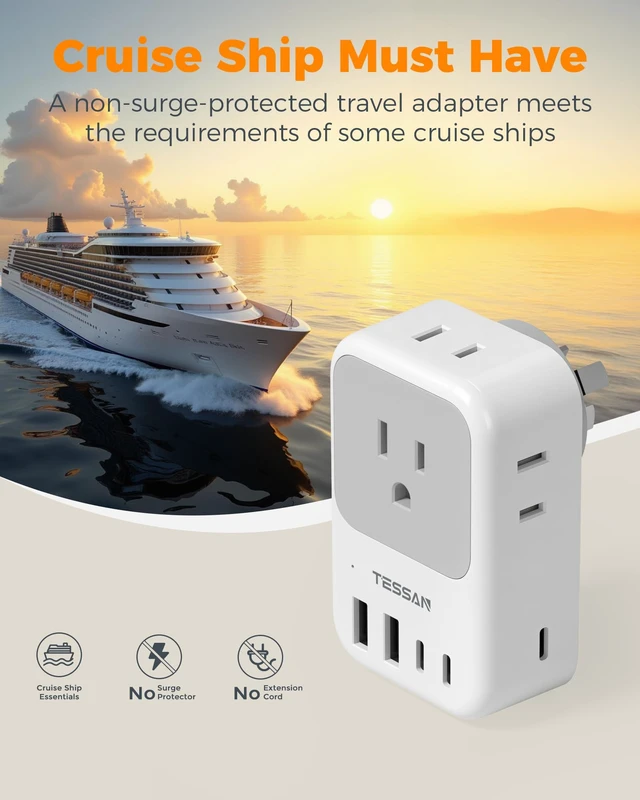 Alt view image 7 of 7 - Australia Plug Adapter, 2 Pack 28W New Zealand Power Adapter, 4 Outlets 5 USB Ports (3 USB-C), Type I Travel Adaptor