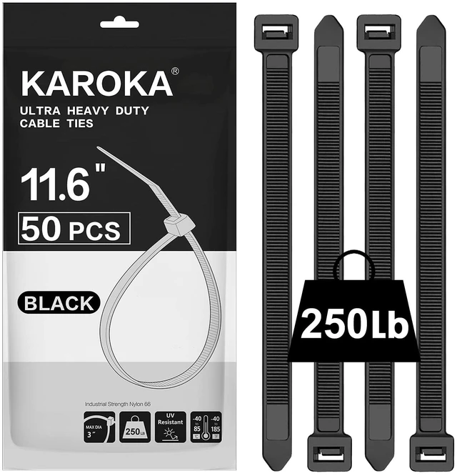 Main image of Industrial Zip Ties Heavy Duty with 250 lbs Tensile Strength, 11.6 inch, Electrical Cable Ties Heavy Duty, 50 Pieces, Wide and Thick Zip Ties, by