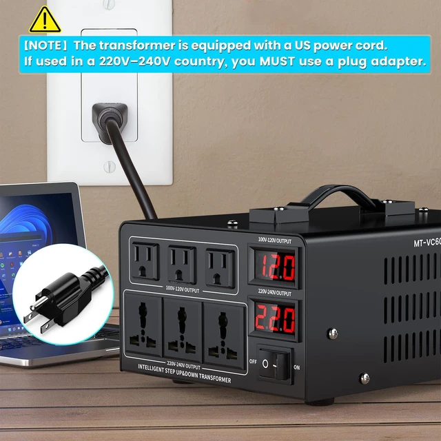 Alt view image 3 of 7 - 6000W Voltage Converter Transformer(110V to 220V or 220V to 110V) Step Up/Down Converter 110/120 Volt - 220/240 Volt w/US Power Cord,Circuit Breaker Protection, LCD Screen Display