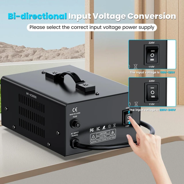 Alt view image 4 of 7 - 6000W Voltage Converter Transformer(110V to 220V or 220V to 110V) Step Up/Down Converter 110/120 Volt - 220/240 Volt w/US Power Cord,Circuit Breaker Protection, LCD Screen Display