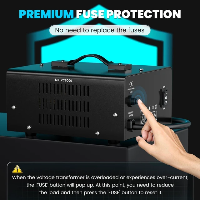 Alt view image 6 of 7 - 6000W Voltage Converter Transformer(110V to 220V or 220V to 110V) Step Up/Down Converter 110/120 Volt - 220/240 Volt w/US Power Cord,Circuit Breaker Protection, LCD Screen Display