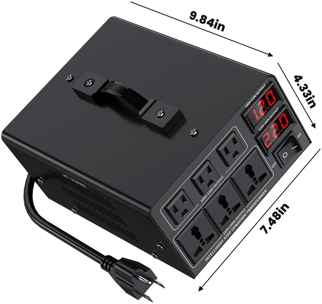 Alt view image 7 of 7 - 6000W Voltage Converter Transformer(110V to 220V or 220V to 110V) Step Up/Down Converter 110/120 Volt - 220/240 Volt w/US Power Cord,Circuit Breaker Protection, LCD Screen Display