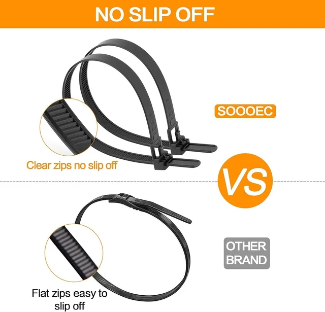 Alt view image 5 of 6 - 100 Pack Reusable Zip Ties 18 Inch Heavy Duty UV Resistant Cable Ties Black Reusable Trigger Release / Heavy Duty Nylon / UV Weatherproof / Non-Slip Self-Locking / Smooth Round Ending No Hurt
