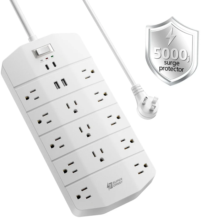 Main image of Power Strip Surge Protector 5000J, 10FT, 15A, PD 20W, 13 AC White, 2 USB-A & 2 USB-C Fast Charging Heavy Duty 14AWG/3C Industrial Grade 10ft Extension Cord for Workbench Home Office