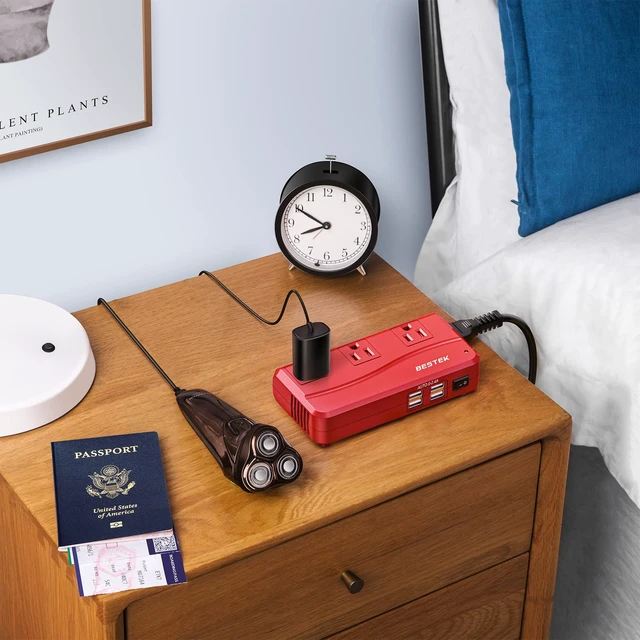 Alt view image 7 of 7 - Universal Travel Adapter 220V to 110V Voltage Converter with 6A 4-Port USB Charging and UK/AU/US/EU Worldwide Plug Adapter (Red)