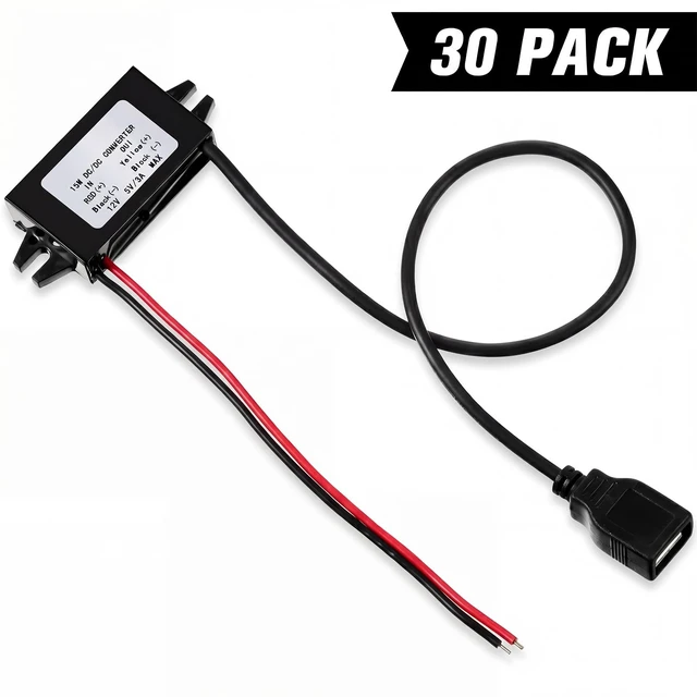 Alt view image 7 of 7 - 30 Pieces 12V/24V to 5V USB Dc Converter Adapter Buck Module Stable 5V/3A Female USB Output, Waterproof Sealed Enclosure, Car Power Converter Regulator, for Automotive and DIY Projects