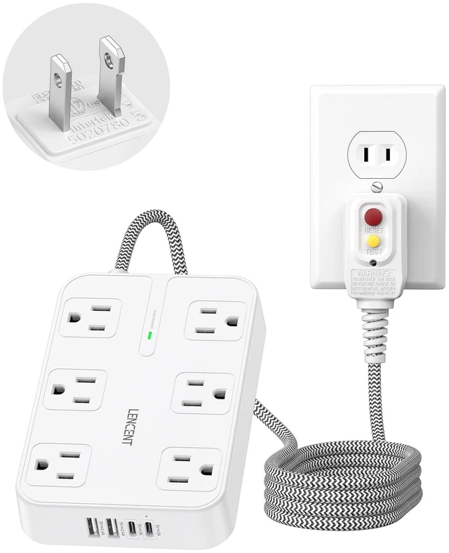 Main image of 2 Prong GFCI Power Strip with Surge Protection, 6 FT Extension Cord GFCI 2 Prong to 3 Prong Outlet Adapter, 6 AC & 4 USB Ports, 1050J Surge Protector for Non-Grounded Outlets, ETL Listed