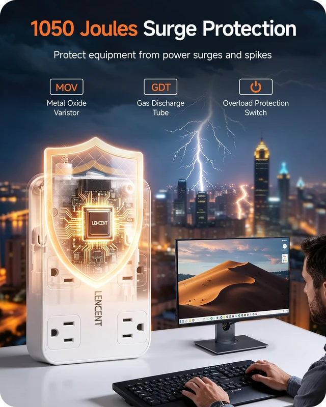 Alt view image 5 of 7 - 2 Prong GFCI Power Strip with Surge Protection, 6 FT Extension Cord GFCI 2 Prong to 3 Prong Outlet Adapter, 6 AC & 4 USB Ports, 1050J Surge Protector for Non-Grounded Outlets, ETL Listed