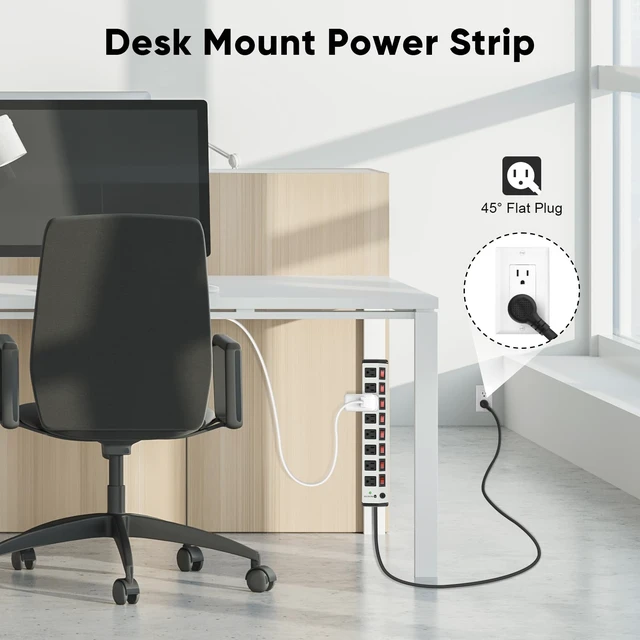 Alt view image 5 of 7 - 8 Outlet Heavy Duty Power Strip with 8 Individual Switches 1200J White 6FT Moutable Metal Power Strip Surge Protector 15A 1800W 125V 60Hz 6FT 14AWG Extension Cord