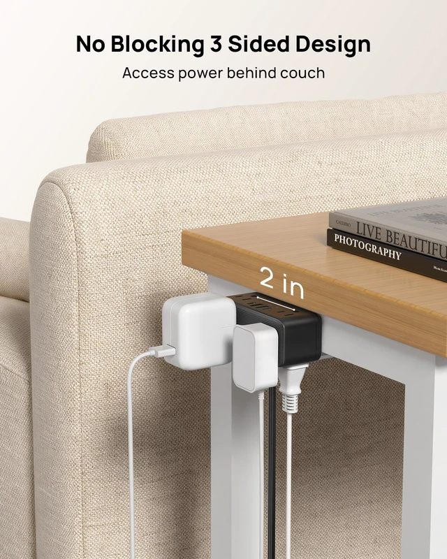 Alt view image 4 of 7 - Compact Desk Clamp Power Strip 15 ft, Fit 2.16" Tabletop Edge, Black Flat Plug Fit Behind Furniture, 6 AC, 2 USB-C PD 20W, 2 USB-A, 900J, Space-saving for Small Home Office Desk Accessories