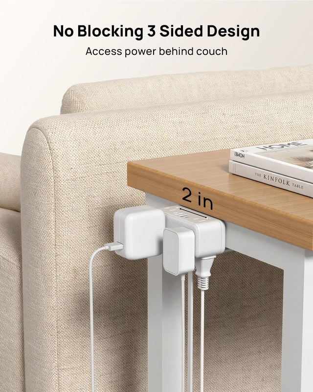Alt view image 4 of 7 - Compact Desk Clamp Power Strip 15 ft, Fit 2.16" Tabletop Edge, White Flat Plug Fit Behind Furniture, 6 AC, 2 USB-C PD 20W, 2 USB-A, 900J, Space-saving for Small Home Office Desk Accessories