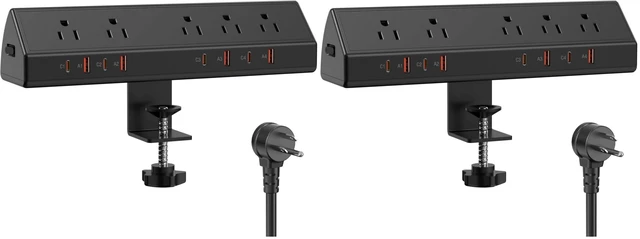 Main image of Desk Clamp Power Strip,Edge Mount,4 USB C,65W,1200J,Black (Pack of 2)