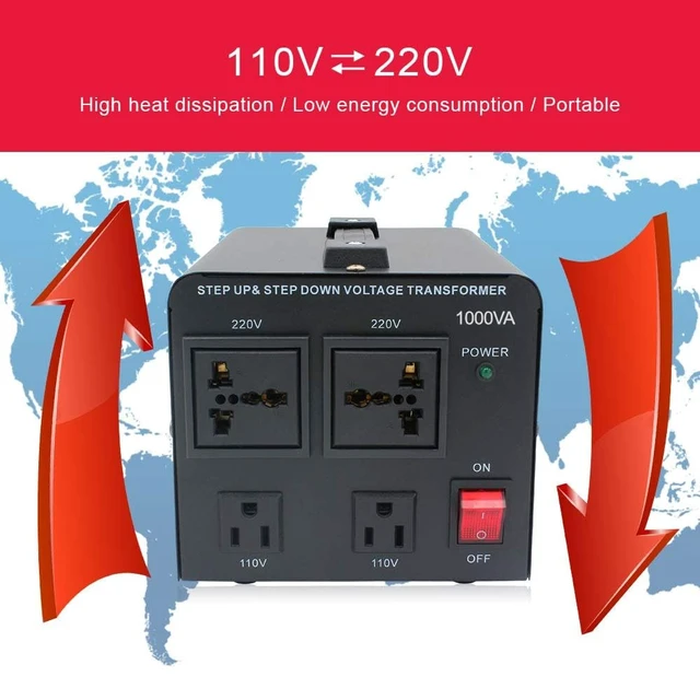 Alt view image 6 of 7 - 1000W Voltage Converter Transformer(110V to 220V OR 220V to 110V) 1000 Watt Step Up/Down Converter 110/120 Volt - 220/240 Volt w/US Power Cord,Circuit Breaker Protection