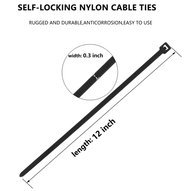 Alt view image 2 of 7 - 18 inch Black Zip Ties Heavy Duty 1000 PACK,120LBS Tensile Strength Self-Locking heavy duty UV Resistant Cable Tie Wraps for indoor and outdoor use