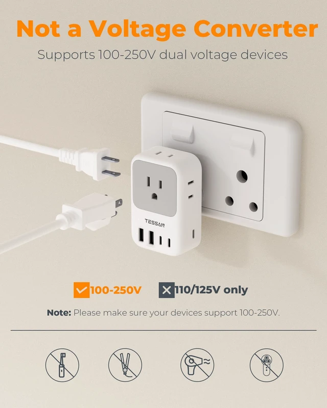 Alt view image 6 of 7 - Type M South Africa Plug Adapter, PD 28W 2-Pack 4 AC Outlets & 5 USB Ports (3 USB-C), Travel Adaptor US to Botswana Namibia Nepal Bhutan