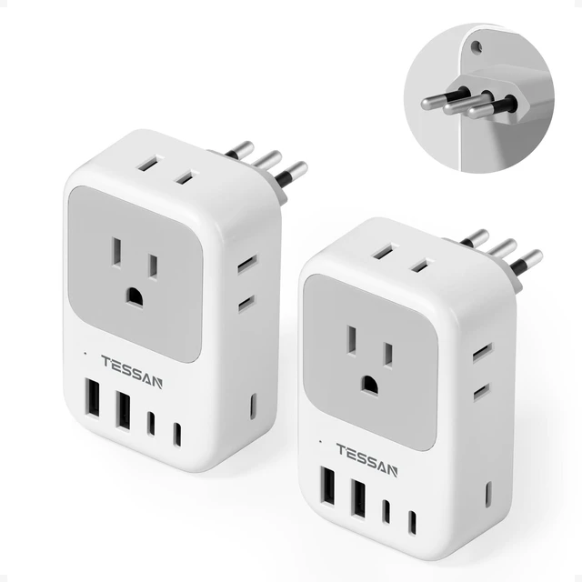 Main image of Italy Travel Plug Adapter 28W, Italy Power Adapter, 2 Packs 4 Outlets, 5 USB Ports (3 USB-C), Type L Outlet Adaptor