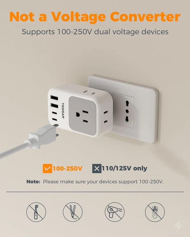 Alt view image 6 of 7 - Italy Travel Plug Adapter 28W, Italy Power Adapter, 2 Packs 4 Outlets, 5 USB Ports (3 USB-C), Type L Outlet Adaptor