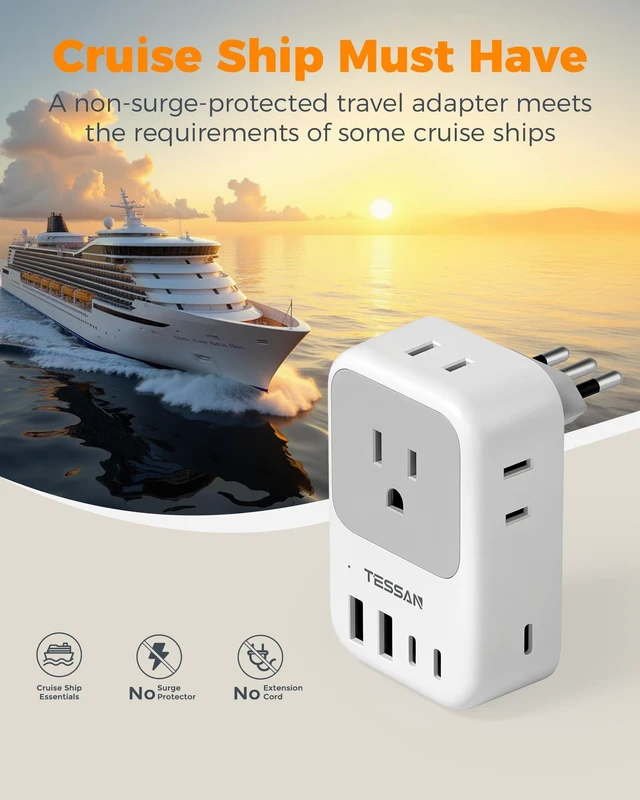 Alt view image 7 of 7 - Italy Travel Plug Adapter 28W, Italy Power Adapter, 2 Packs 4 Outlets, 5 USB Ports (3 USB-C), Type L Outlet Adaptor