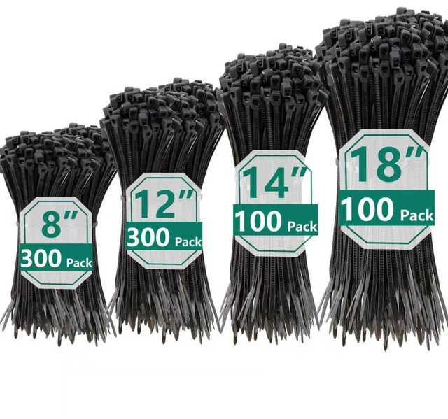 Main image of 800 PCS Black Zip Ties Assorted Sizes 8+12+14+18 Inch Self-locking Nylon Cable ties Heavy Duty Outdoor, UV Resistant Wire Straps for Home Office Garden Workshop Indoor Outdoor Fence