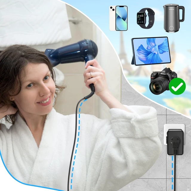 Alt view image 2 of 7 - 220V to 110V Voltage Converter US to Europe for Hair Dryer with Fast Charging, Power Converter Adapter Combo 2 USB A & 2 USB C, International Adapter European Travel Converter C G A I (Black)