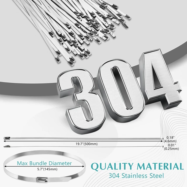 Alt view image 2 of 7 - 500 Pcs Stainless Steel Zip Ties 304 Metal Cable,19.7 Inch Self Locking 220 Lb Strength, For Exhaust Wrap Fence Workshop Outdoor, Corrosion Resistant Heavy Duty Cable Straps
