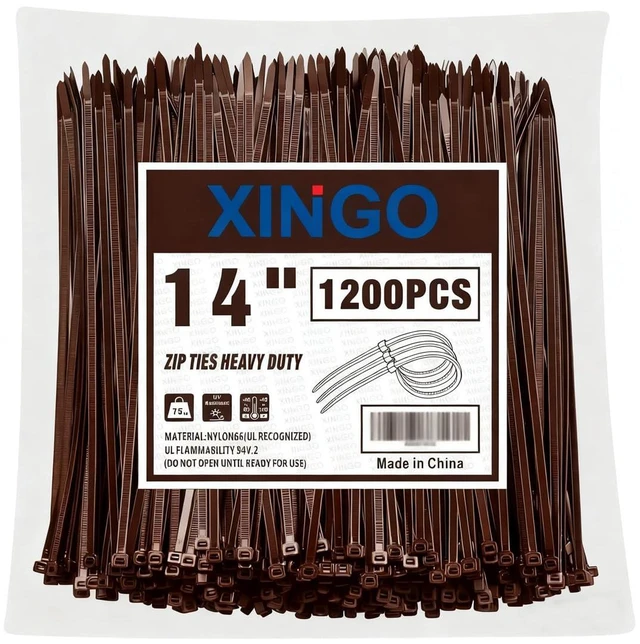Main image of 14 Inch Brown Zip Ties 1200 PCS, 75 LBS Ultra Strong Tensile Strength, UV Resistant Cable Ties, Self-locking Plastic Ties for Indoor and Outdoor Use