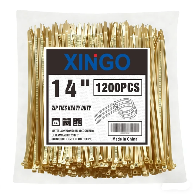 Main image of 14 Inch Gold Zip Ties 1200 PCS, 75 LBS Tensile Strength, UV Resistant Cable Ties, Self-locking Plastic Ties for Indoor and Outdoor Use