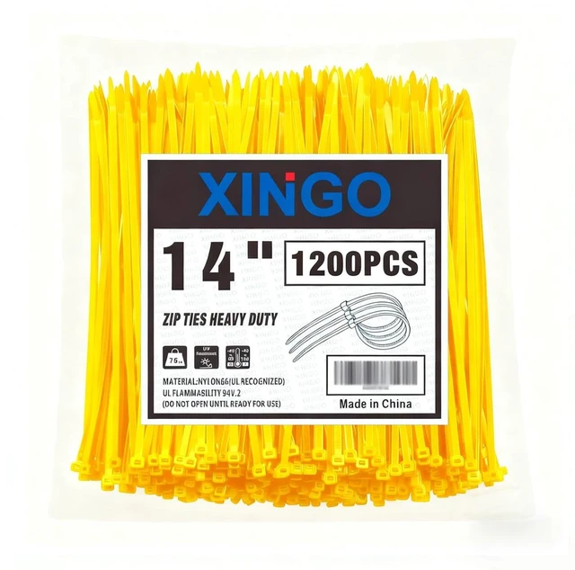 Main image of 14 Inch Yellow Zip Ties 1200 PCS, 75 LBS Ultra Strong Tensile Strength, UV Resistant Cable Ties, Self-locking Plastic Ties for Indoor and Outdoor Use
