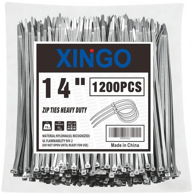 Main image of 14 Inch Silver Zip Ties 1200 PCS, 75 LBS Ultra Strong Tensile Strength, UV Resistant Cable Ties, Self-locking Plastic Ties for Indoor and Outdoor Use
