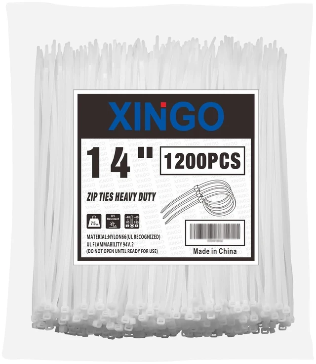 Main image of 14 Inch White Zip Ties 1200 PCS, 75 LBS Tensile Strength, UV Resistant Cable Ties, Self-locking Plastic Ties for Indoor and Outdoor Use