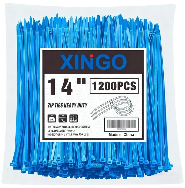 Main image of 14 Inch Blue Zip Ties 1200 PCS, 75 LBS Tensile Strength, UV Resistant Cable Ties, Premium Self-locking Plastic Ties for Indoor and Outdoor Use