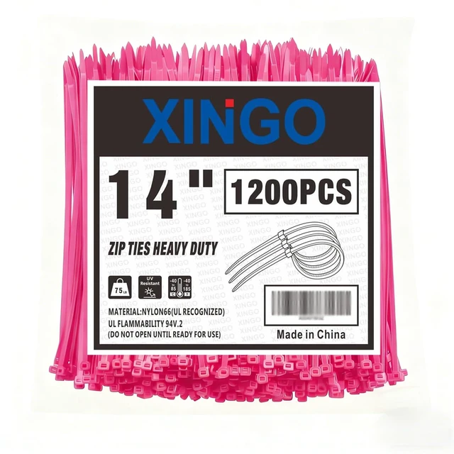 Main image of 14 Inch Pink Zip Ties 1200 PCS, 75 LBS Tensile Strength, UV Resistant Cable Ties, Self-locking Plastic Ties for Indoor and Outdoor Use