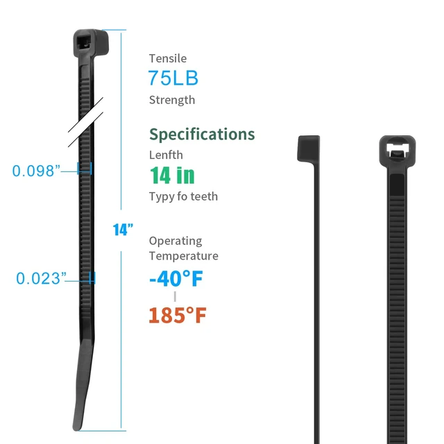 Alt view image 2 of 6 - 14 Inch White Zip Ties 1200 PCS, 75 LBS Tensile Strength, UV Resistant Cable Ties, Self-locking Plastic Ties for Indoor and Outdoor Use