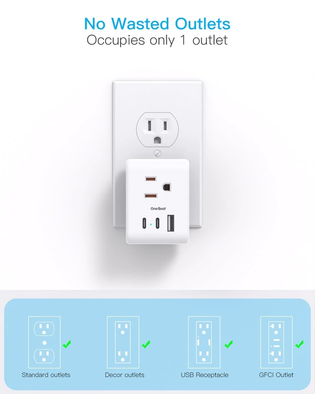 Alt view image 6 of 7 - Travel Cruise Ship Essentials, Mini Multi Plug Wall Outlet Extender,White 3 Outlets 3 USB Ports (2 USB-C), Small Power Strip Non Surge Protector for Cruise Travel, Cruise Outlet Splitter Plug Adapter