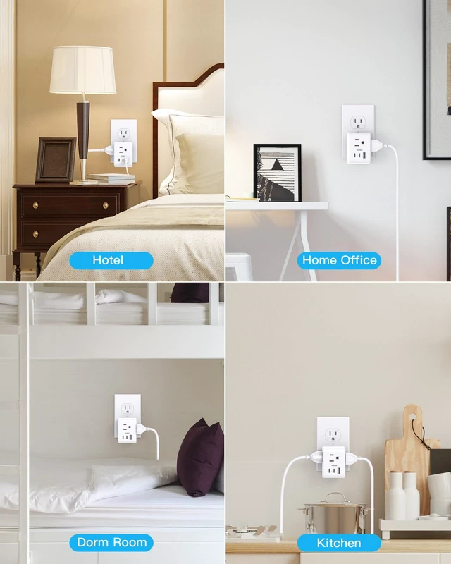 Alt view image 7 of 7 - Travel Cruise Ship Essentials, Mini Multi Plug Wall Outlet Extender,White 3 Outlets 3 USB Ports (2 USB-C), Small Power Strip Non Surge Protector for Cruise Travel, Cruise Outlet Splitter Plug Adapter