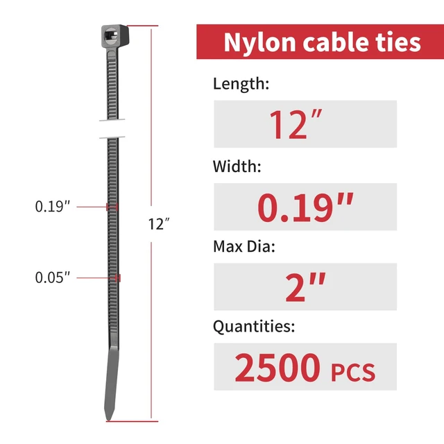 Alt view image 2 of 6 - 12 Inch Green Zip Ties 2500 Pcs, 65 LBS UV Resistant Cable Ties Self-Locking Ties, Wire Ties for Indoor and Outdoor Use
