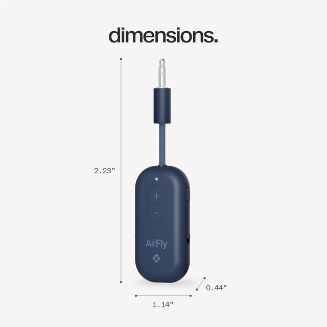 Alt view image 3 of 7 - AirFly Pro 2, Bluetooth Adapter, Pair 2 AirPods, Coastal Blue Pair 2 AirPods or Wireless Headphones 3.5mm AUX Bluetooth Transmitter and Receiver for Cars, Boats, Treadmills, TVs & More