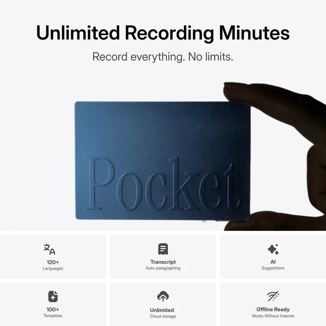 Alt view image 3 of 7 - AI Voice Recorder, Auto Transcription, AI Note Taker, Sierra Blue Recording Device, Action Items, Mind Maps, Ask, 4-Day Battery, MagSafe, iOS & Android