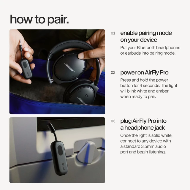 Alt view image 7 of 7 - AirFly Pro, Bluetooth Wireless Audio Transmitter, Black Bluetooth Adapter for AirPods/Headphones, 20+ Hr Battery, Works with 3.5mm aux Jacks on Airplanes, TVs, Gym Equipment, Travel