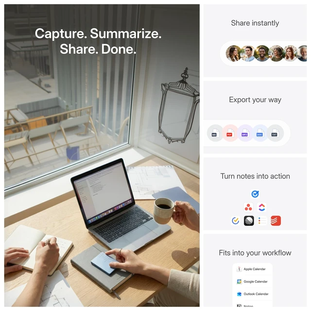 Alt view image 5 of 7 - AI Voice Recorder, Auto Transcription, AI Note Taker, Sierra Blue Recording Device, Action Items, Mind Maps, Ask, 4-Day Battery, MagSafe, iOS & Android